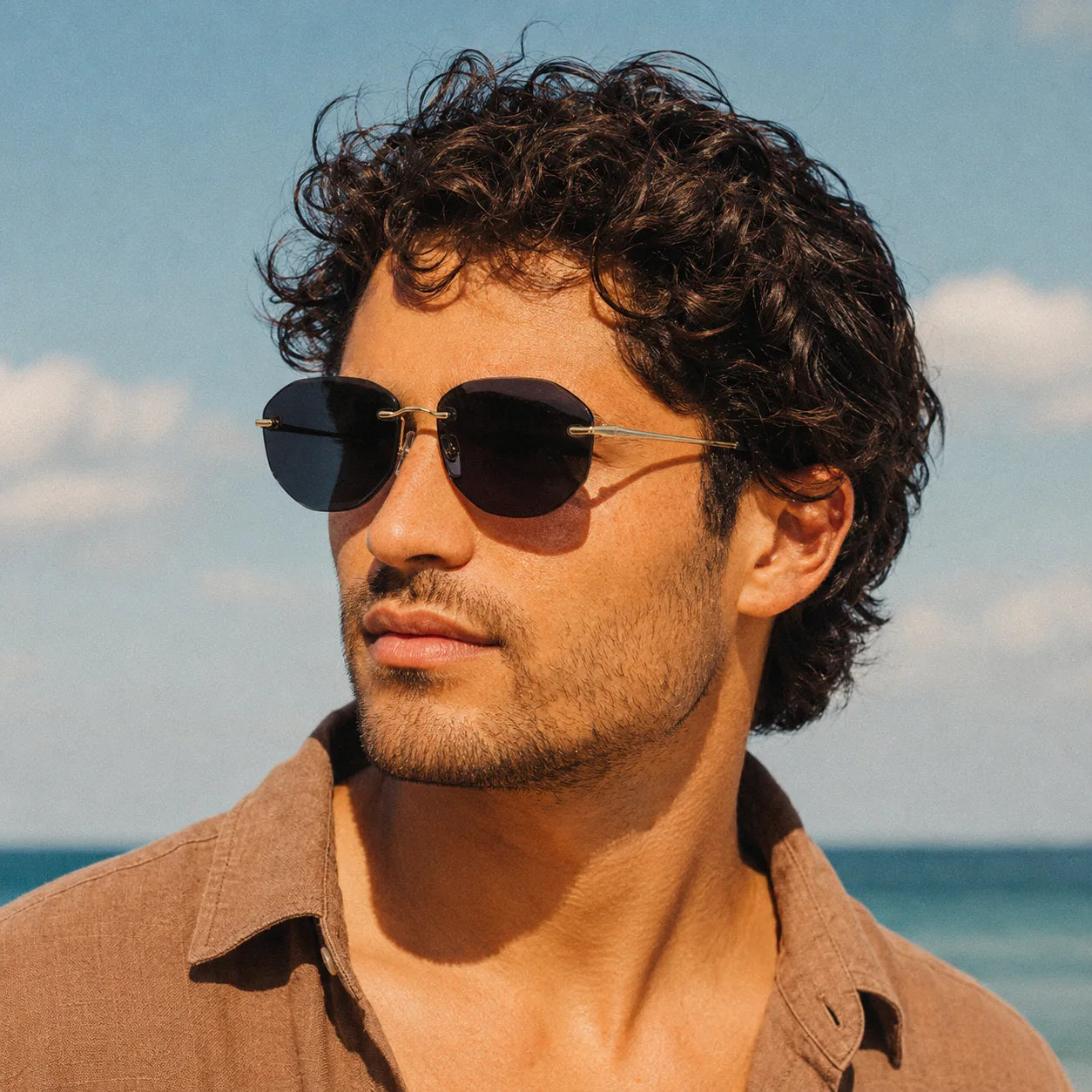 BAPORSSA Rimless Sunglasses Male Beach Look