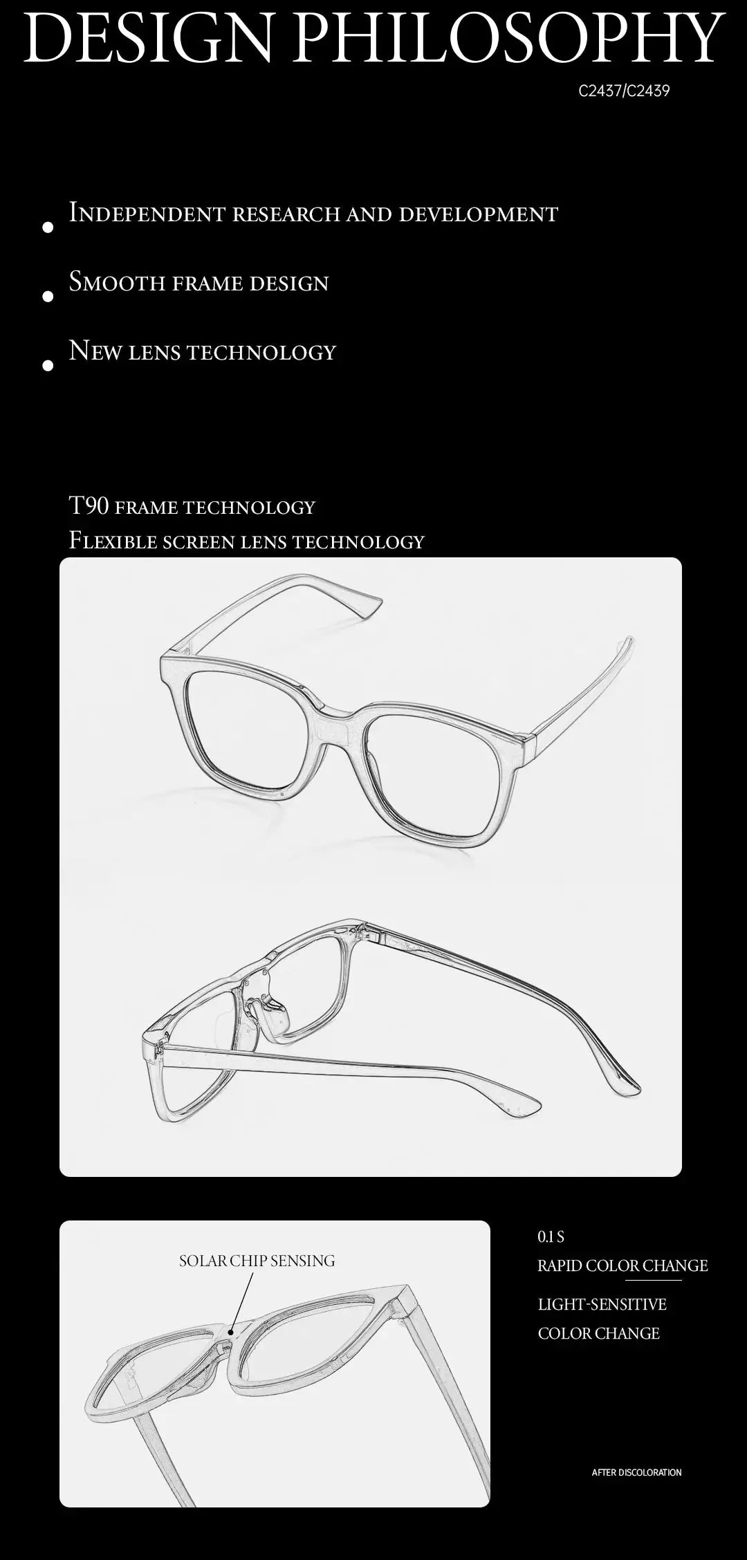 BAPORSSA Ultra-Fast Photochromic Polarized Rectangle Sunglasses – C2437/C2439