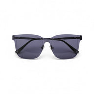 Sunglasses with black frame and dark lenses on a white background