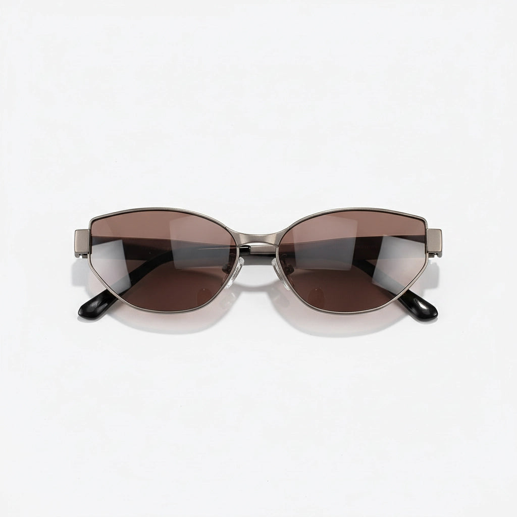 Stylish Titanium Cat Eye Sunglasses with Gradient Brown Lenses