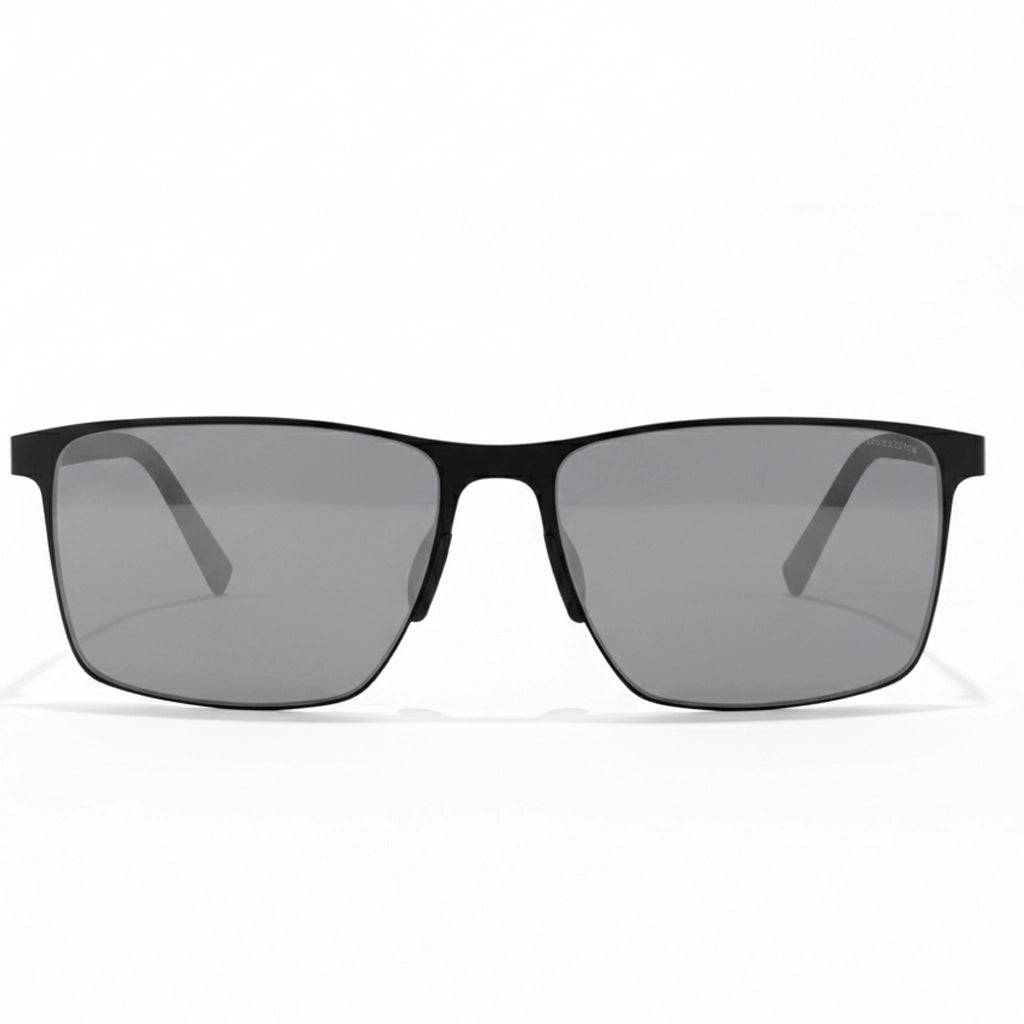 Black sunglasses with dark lenses on a white background