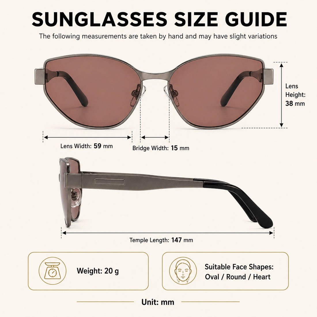 Baporssa Titan-Sonnenbrille – Polarisiert B7287 / 59-15-147 fit and size guide