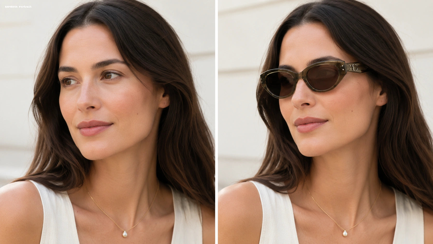 BAPORSSA Elegant Portrait featuring rimless sunglasses for a refined look