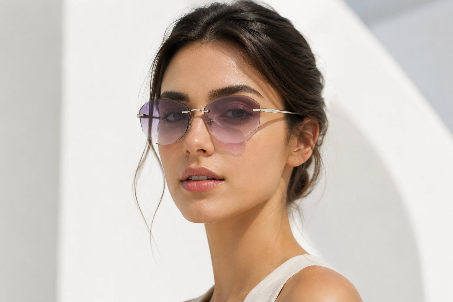 BAPORSSA Rimless Sunglasses for Narrow Faces