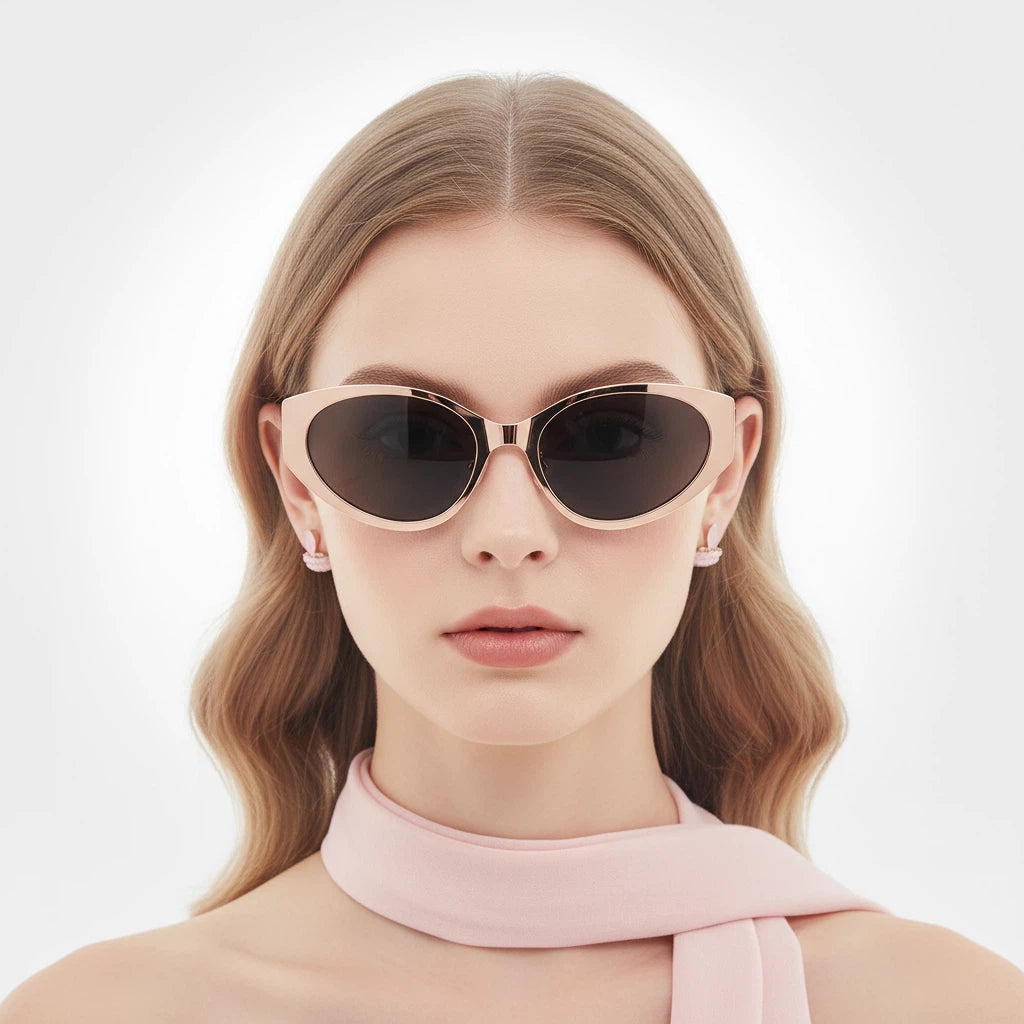 Woman wearing sunglasses with a plain background