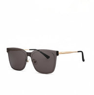 Sunglasses with a dark frame and gray lenses on a white background