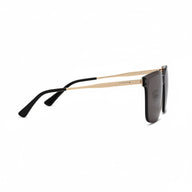 Sunglasses with black frames and dark lenses on a white background