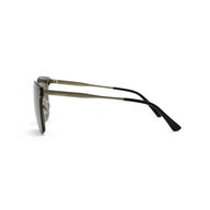 Sunglasses with a reflective lens on a white background