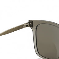 Close-up of a sunglasses frame with a white background