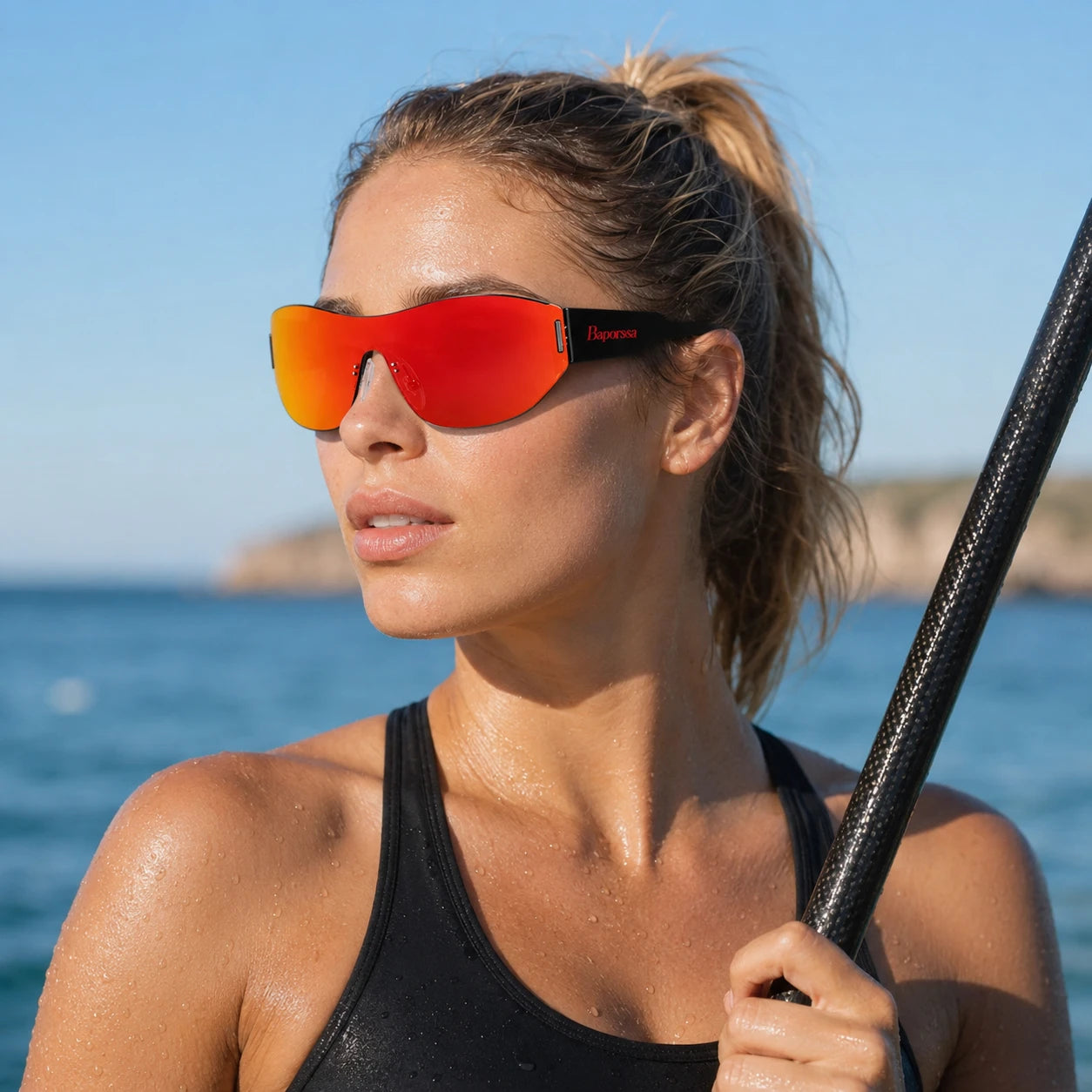 Sprint model wearing BAPORSSA sunglasses