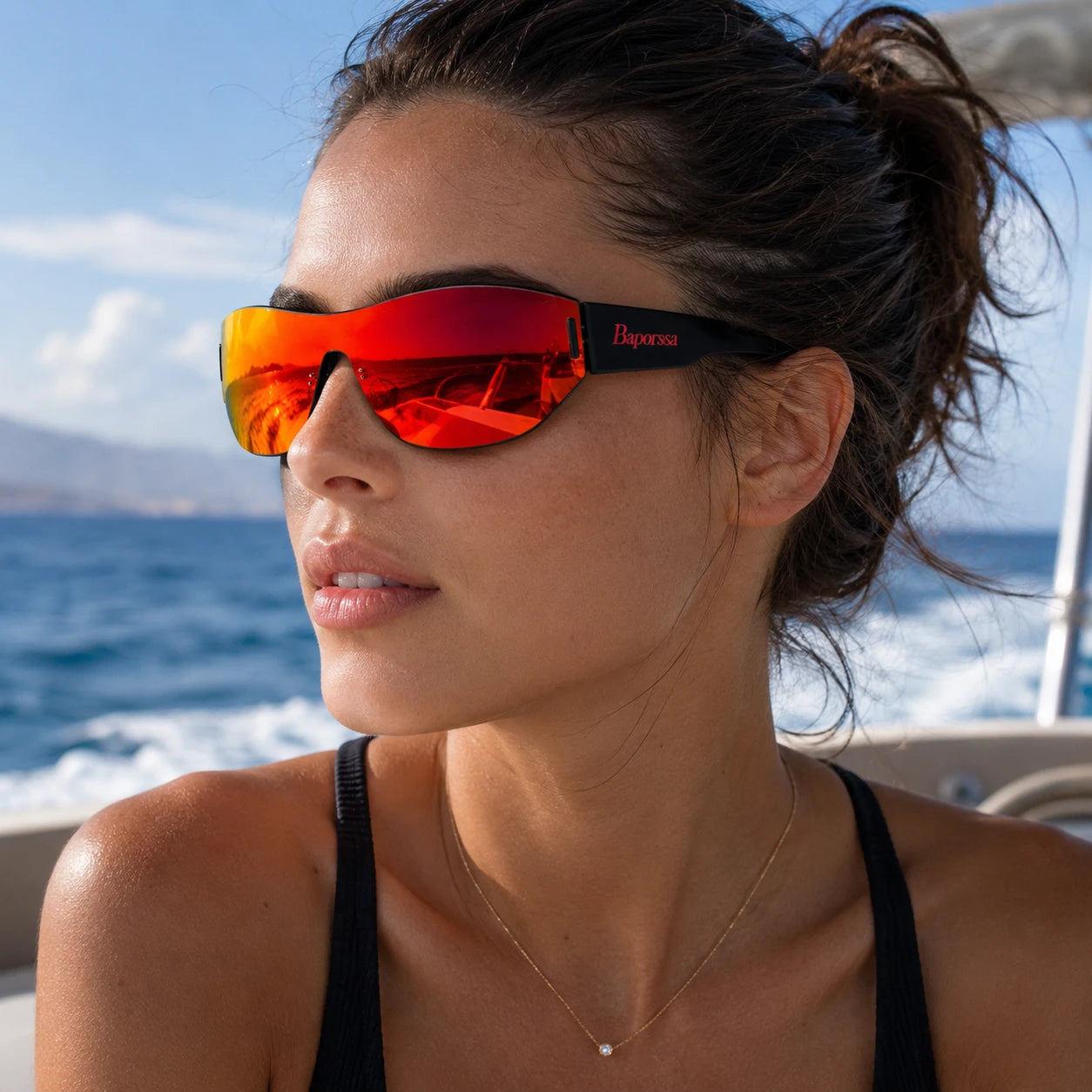 Sprint model wearing BAPORSSA sunglasses