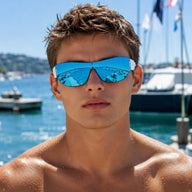 Sprint sky blue model wearing BAPORSSA sunglasses