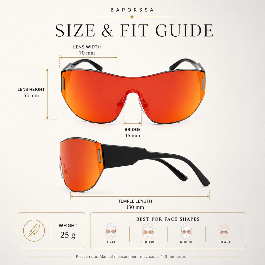 Sprint | Polarisierte randlose Sonnenbrille fit and size guide