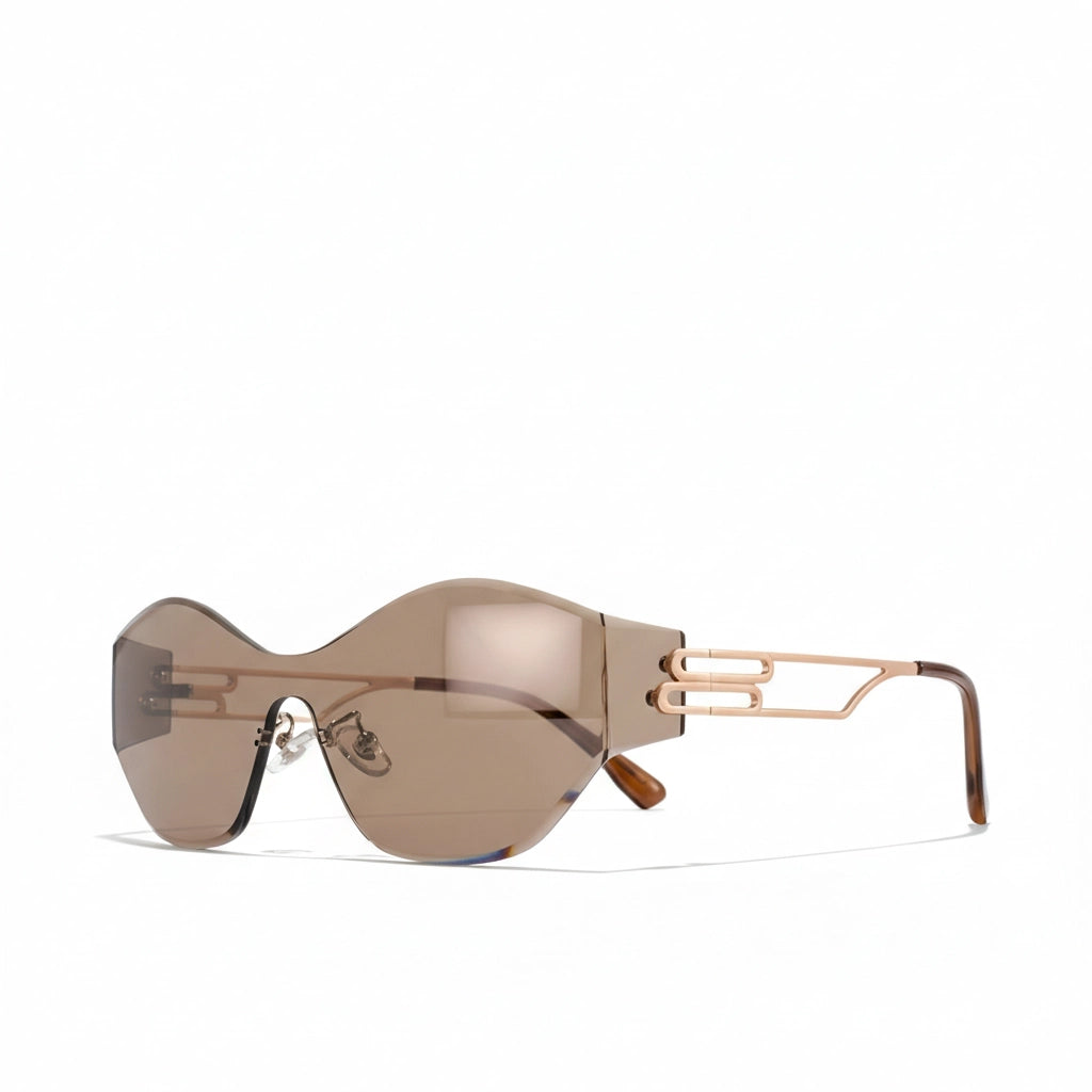 Sunglasses with a unique frame design on a white background