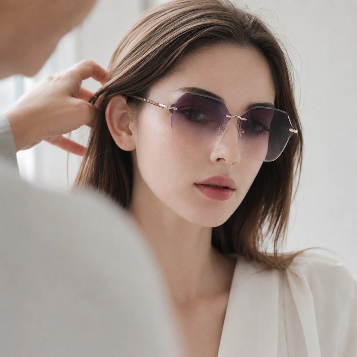 BAPORSSA Women s Rimless Sunglasseswith Unique Lens Shapeand Metal Temple