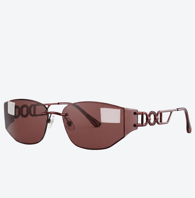 Viral DO letter rimless sunglasses in wine red, high-definition white background