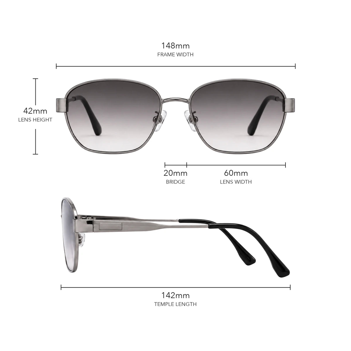 Aurelia 빈티지 캣아이 선글라스 size guide with frame measurements