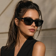 BAPORSSA dune black geometric cat eye sunglasses updo
