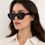 BAPORSSA dune burgundy cat eye sunglasses linen shirt