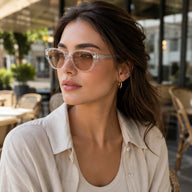 BAPORSSA dune clear crystal sunglasses outdoor cafe