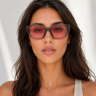 BAPORSSA dune grey acetate sunglasses rose lenses front view