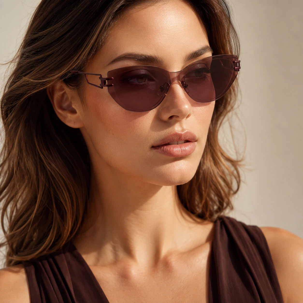 BAPORSSA edge burgundy rimless cat eye sunglasses front view