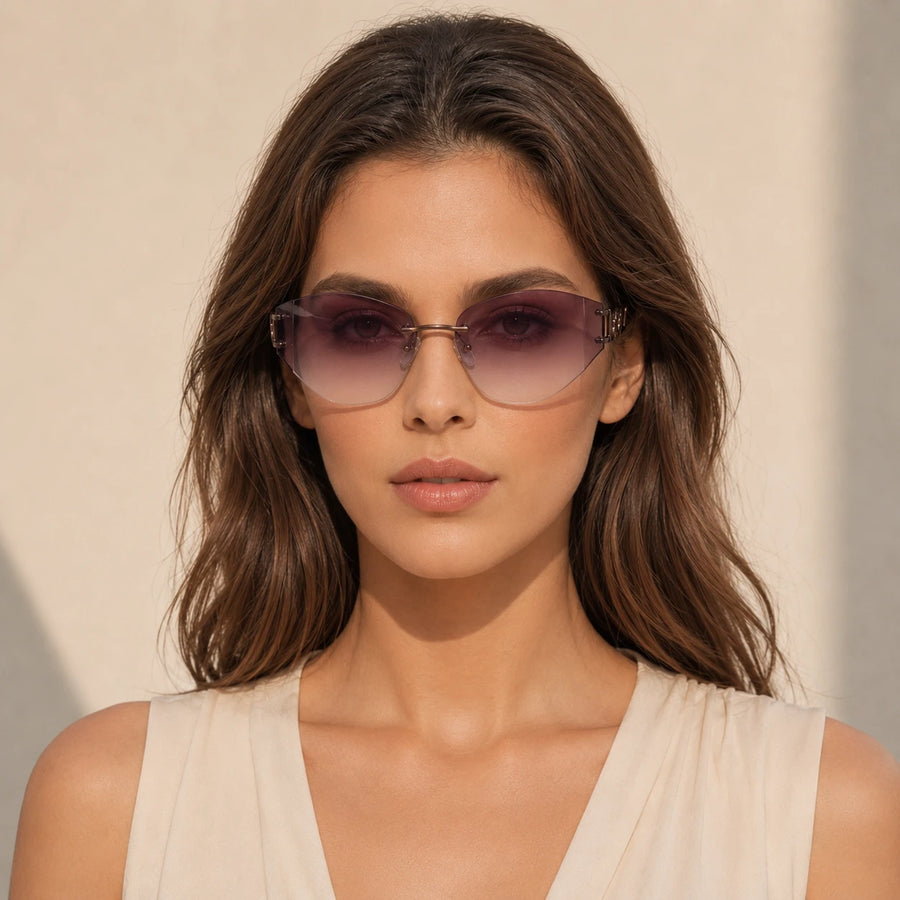 BAPORSSA muse luxury geometric rimless eyewear front view featuring rimless sunglasses