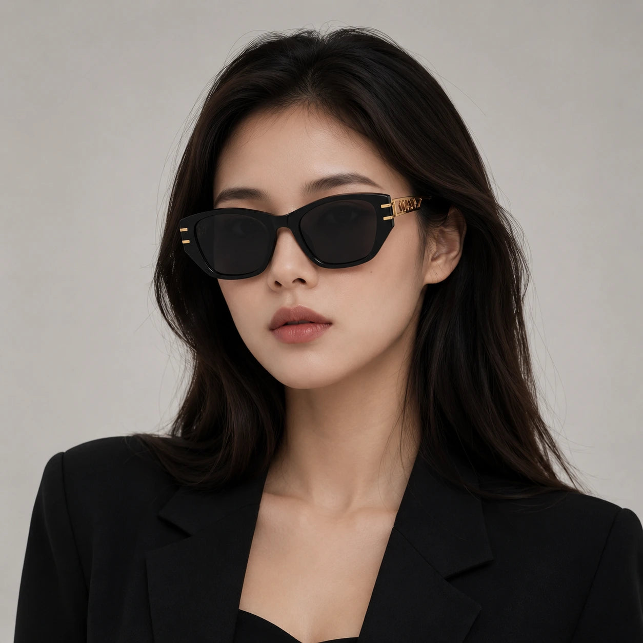 BAPORSSA noir black gold cat eye sunglasses front view