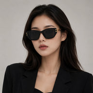 BAPORSSA noir black gold cat eye sunglasses front view