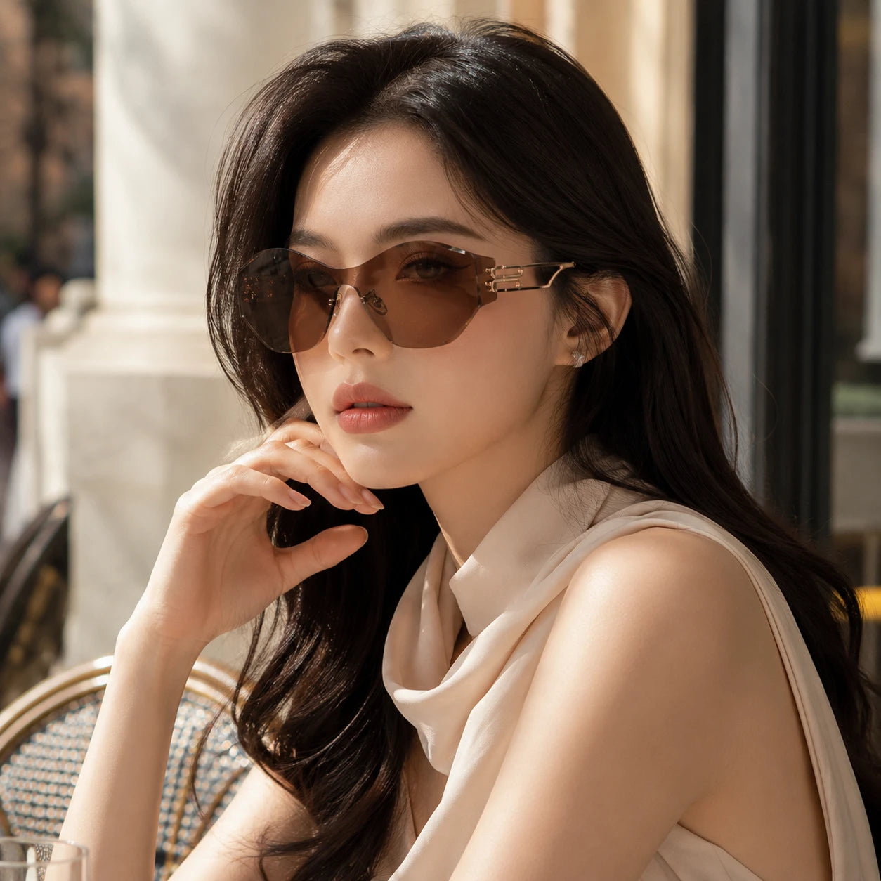 BAPORSSA vanguard brown sunglasses outdoor cafe lifestyle