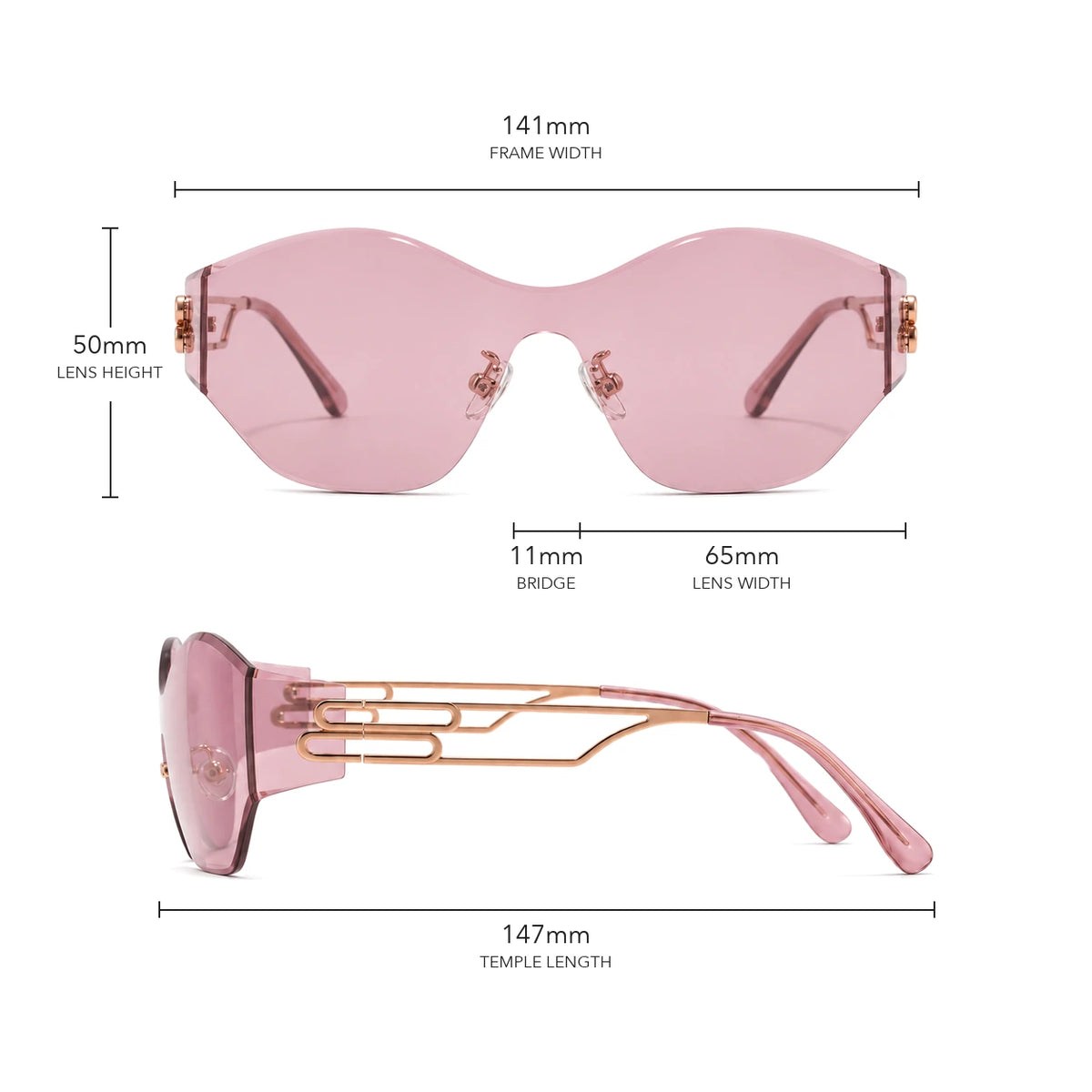 Vanguard リムレス シールド グラデーションサングラス size guide with frame measurements