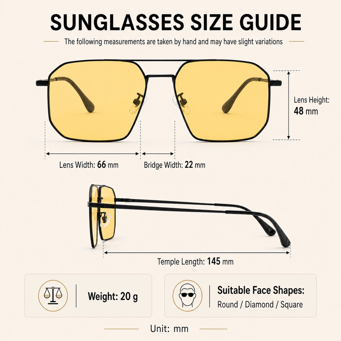 Lunettes de soleil photochromiques en titane ultra-légères Baporssa A9910 / 66-22-145 fit and size guide