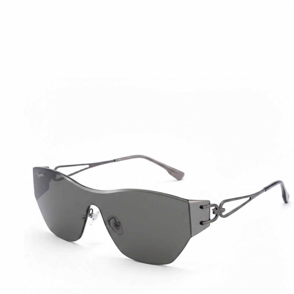 Sleek sunglasses with a metallic frame on a white background