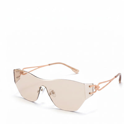 Sunglasses with gold frame and beige lenses on a white background