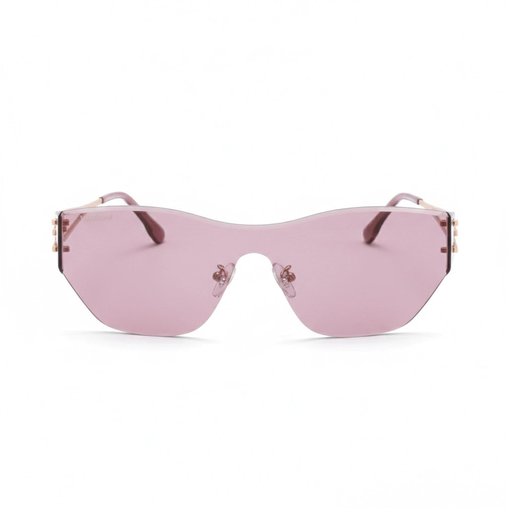 Pink sunglasses with gold accents on a white background