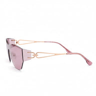 Sunglasses with pink lenses and gold frame on a white background