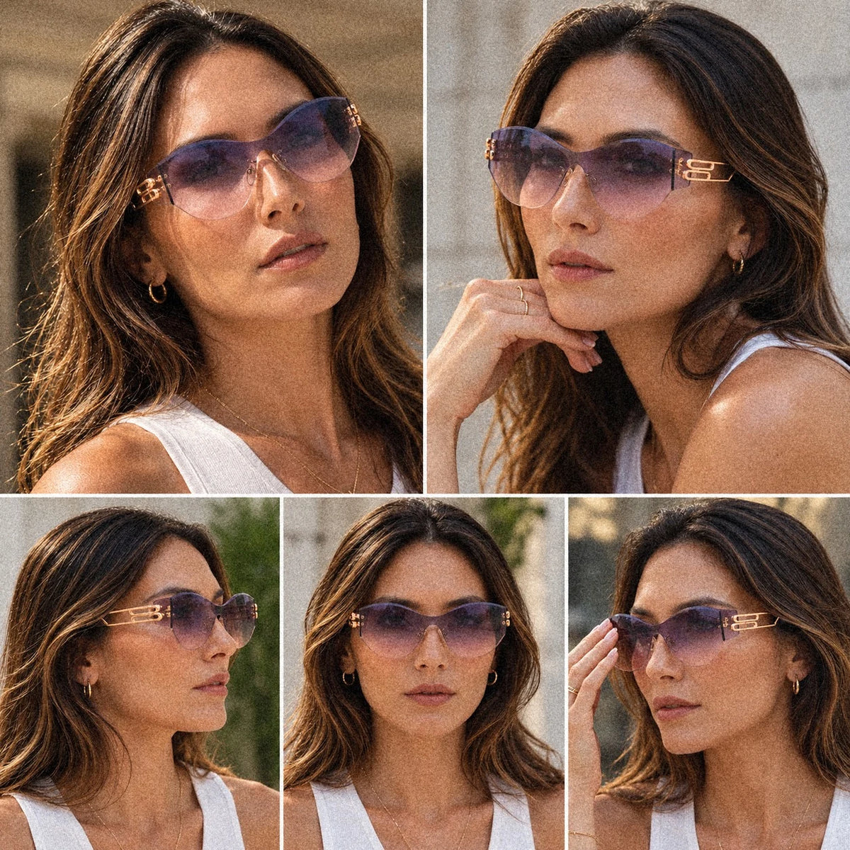 BAPORSSA Vanguard sunglasses in Blue-Pink Gradient, worn by a model, five angles